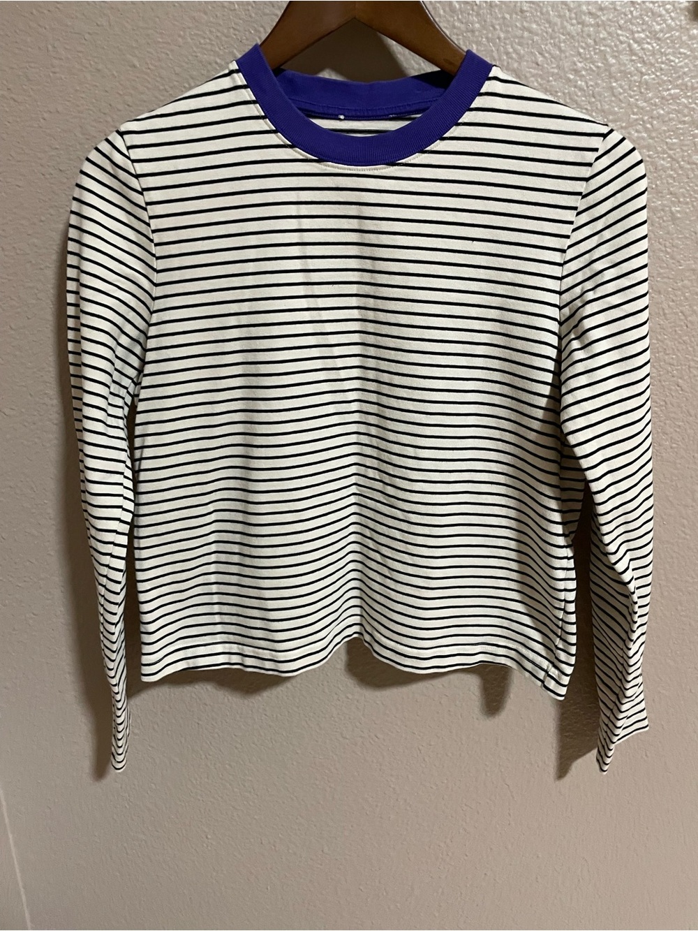 Cos Striped Long Sleeve Tee with Purple Crewneck